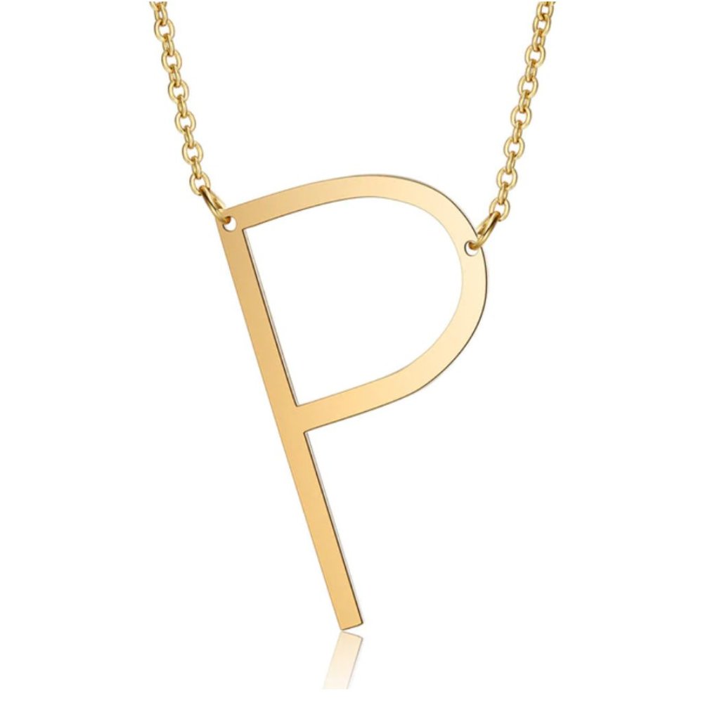 Large Letter "P" Gold Big Initial Name Necklace